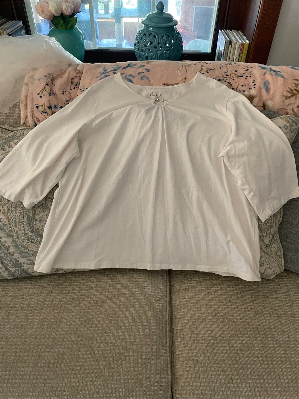 White Cotton Boatneck 3/4 Sleeve Top 3x